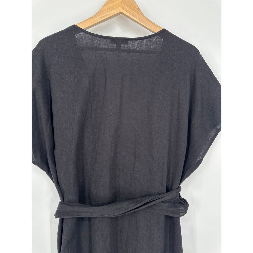Universal Standard Tracy Linen Blend Tulip Wrap Dress Short Sleeve Belted Midi - Picture 9 of 14